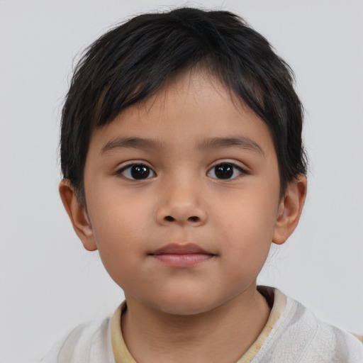 Neutral asian child male with short  brown hair and brown eyes