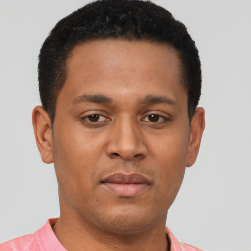 Neutral latino young-adult male with short  brown hair and brown eyes