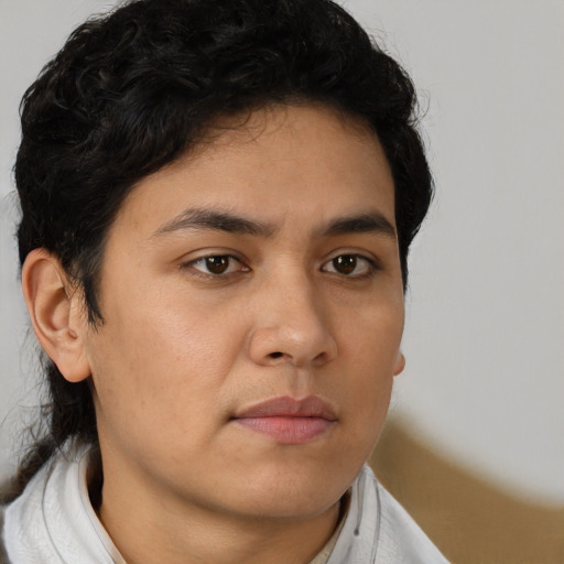 Neutral asian young-adult male with short  brown hair and brown eyes