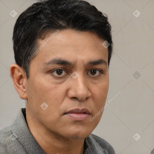 Neutral white adult male with short  brown hair and brown eyes
