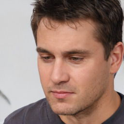 Neutral white adult male with short  brown hair and brown eyes