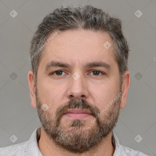 Neutral white adult male with short  brown hair and brown eyes