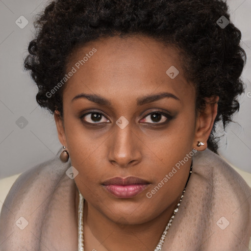 Neutral black young-adult female with short  brown hair and brown eyes