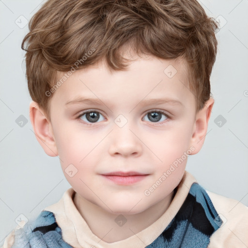 Neutral white child male with short  brown hair and grey eyes