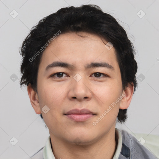 Neutral asian young-adult male with short  brown hair and brown eyes