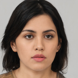 Neutral asian young-adult female with medium  black hair and brown eyes