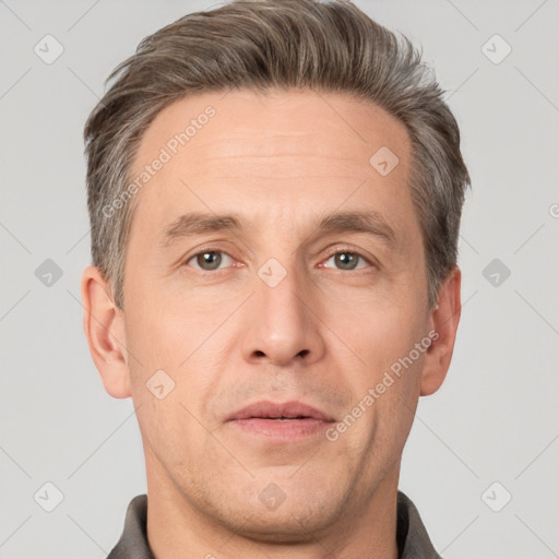 Neutral white adult male with short  brown hair and brown eyes