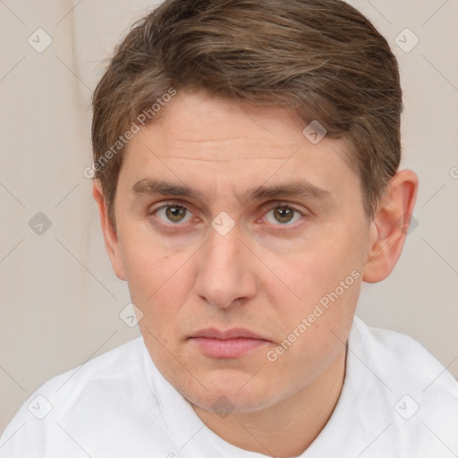 Neutral white adult male with short  brown hair and brown eyes