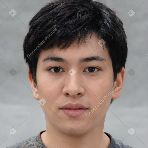 Neutral asian young-adult male with short  black hair and brown eyes