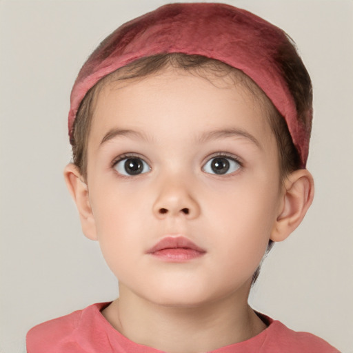 Neutral white child female with short  brown hair and brown eyes