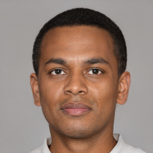 Neutral black young-adult male with short  brown hair and brown eyes