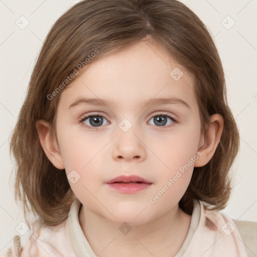 Neutral white child female with medium  brown hair and brown eyes