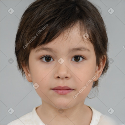 Neutral white child female with medium  brown hair and brown eyes