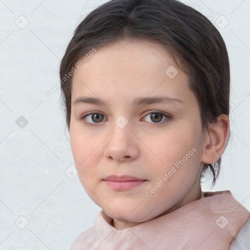 Neutral white young-adult female with short  brown hair and brown eyes