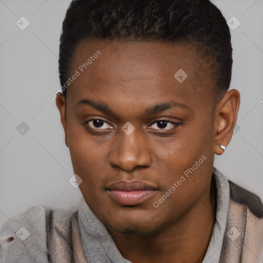 Neutral black young-adult male with short  brown hair and brown eyes