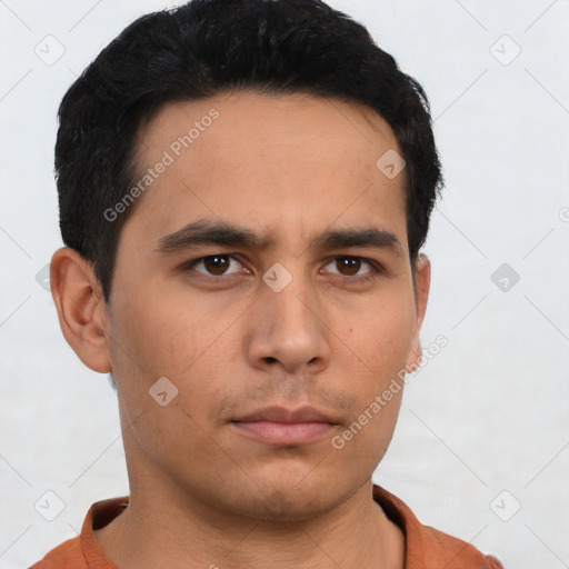 Neutral asian young-adult male with short  black hair and brown eyes