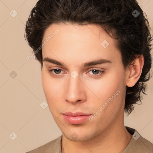 Neutral white young-adult male with medium  brown hair and brown eyes