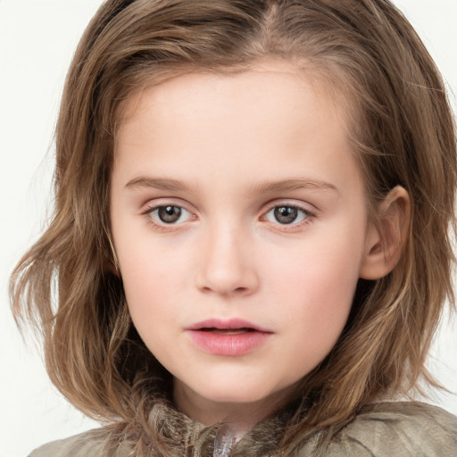 Neutral white child female with medium  brown hair and brown eyes