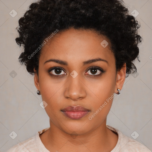 Neutral black young-adult female with short  black hair and brown eyes