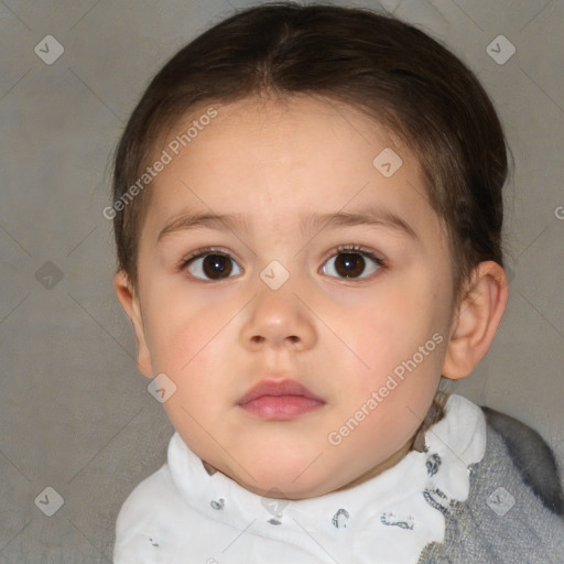 Neutral white child female with short  brown hair and brown eyes