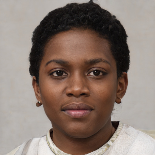 Neutral black young-adult female with short  brown hair and brown eyes