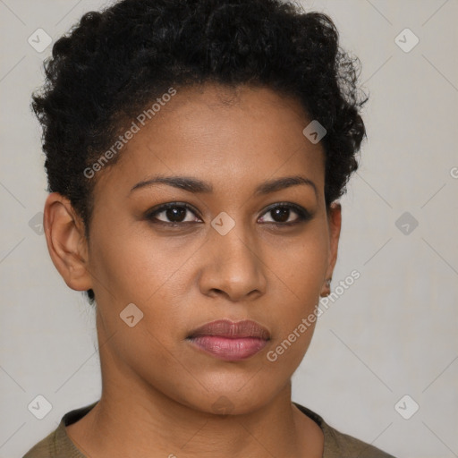 Neutral black young-adult female with short  brown hair and brown eyes