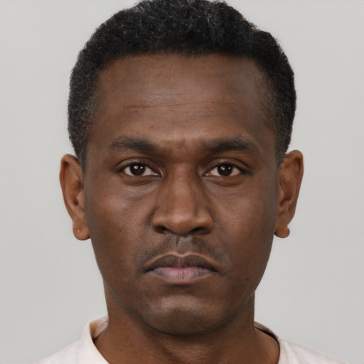 Neutral black young-adult male with short  brown hair and brown eyes