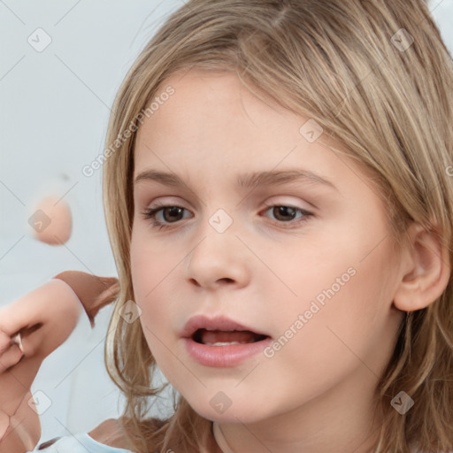 Neutral white child female with medium  brown hair and brown eyes