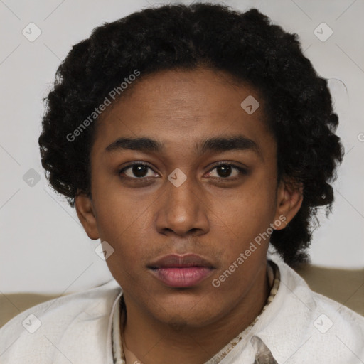 Neutral black young-adult male with short  brown hair and brown eyes