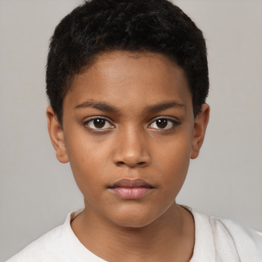 Neutral black child female with short  black hair and brown eyes