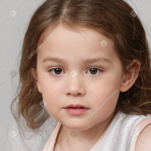 Neutral white child female with medium  brown hair and brown eyes