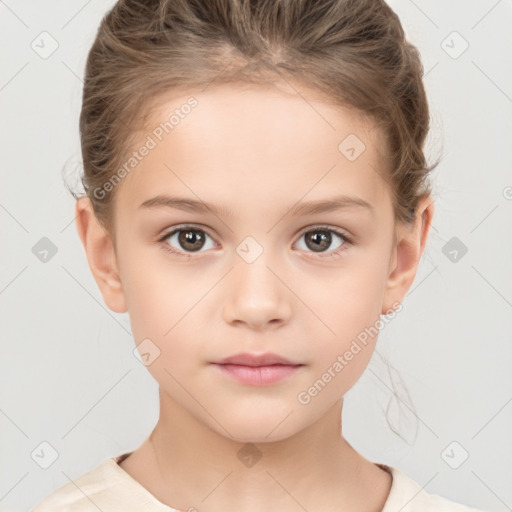 Neutral white child female with short  brown hair and brown eyes