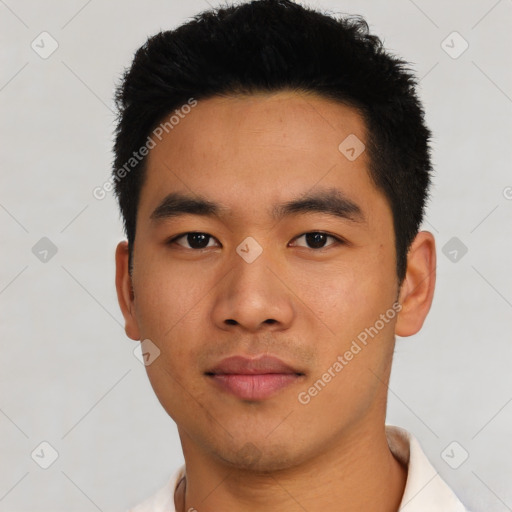 Neutral asian young-adult male with short  black hair and brown eyes