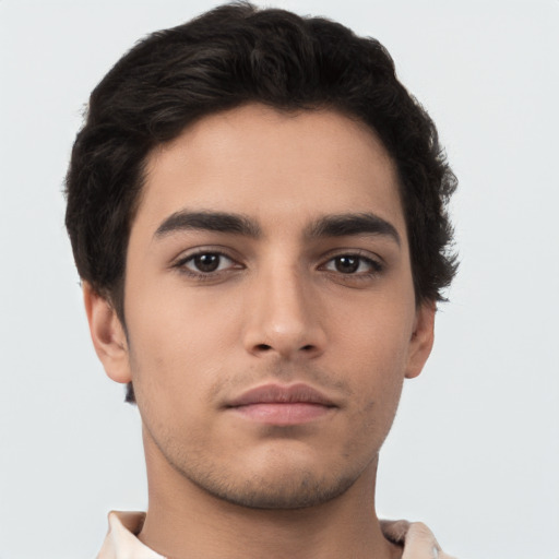 Neutral asian young-adult male with short  brown hair and brown eyes