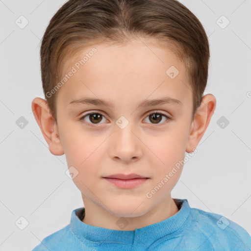 Neutral white child female with short  brown hair and brown eyes