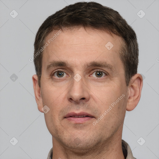 Neutral white adult male with short  brown hair and brown eyes