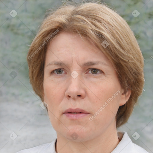 Neutral white adult female with medium  brown hair and brown eyes