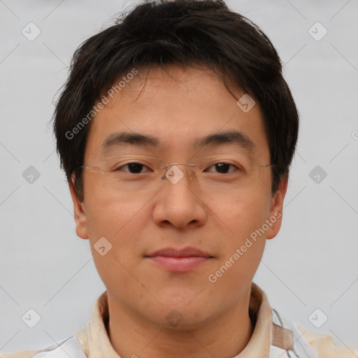 Neutral asian young-adult male with short  brown hair and brown eyes