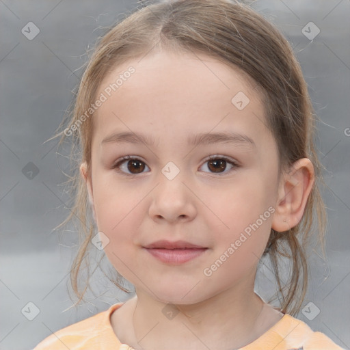 Neutral white child female with medium  brown hair and brown eyes