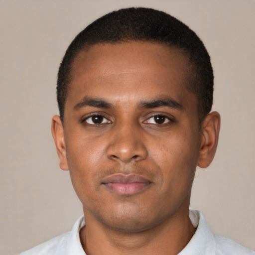 Neutral black young-adult male with short  brown hair and brown eyes