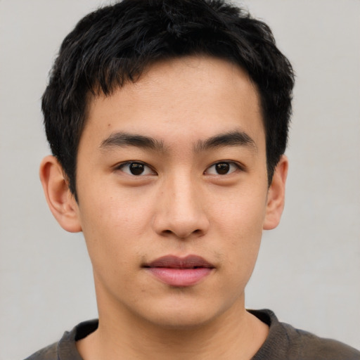 Neutral asian young-adult male with short  black hair and brown eyes