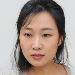 Neutral asian young-adult female with medium  brown hair and brown eyes