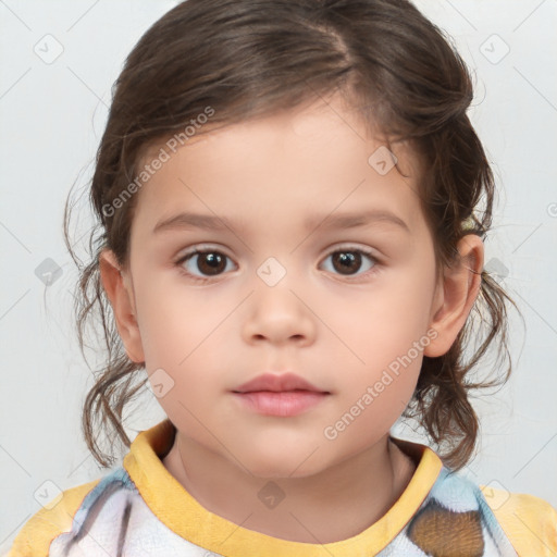 Neutral white child female with medium  brown hair and brown eyes