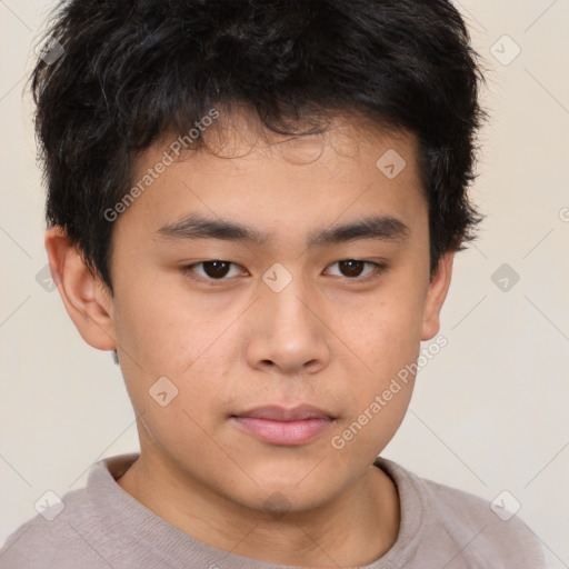 Neutral asian child male with short  brown hair and brown eyes