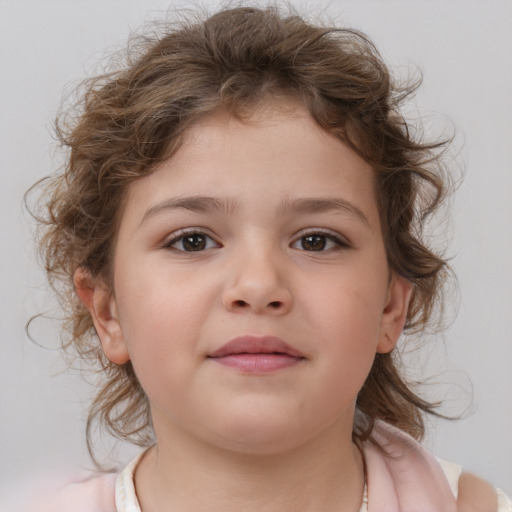 Neutral white child female with medium  brown hair and brown eyes