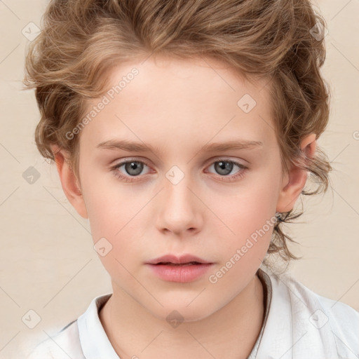 Neutral white child female with short  brown hair and brown eyes