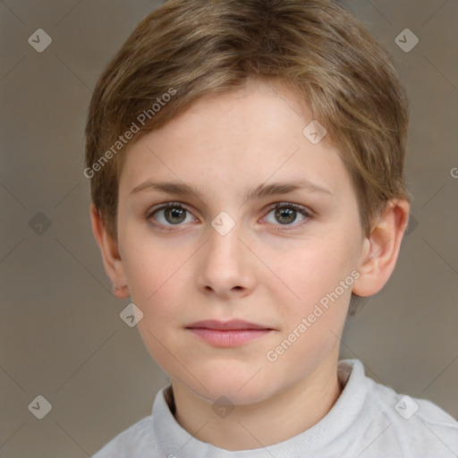 Neutral white child female with short  brown hair and brown eyes