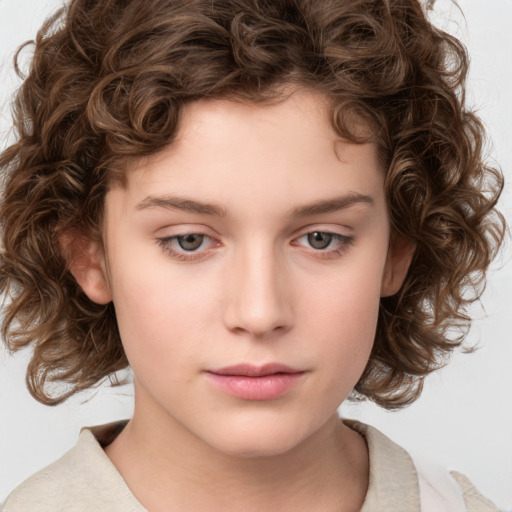 Neutral white child female with medium  brown hair and brown eyes