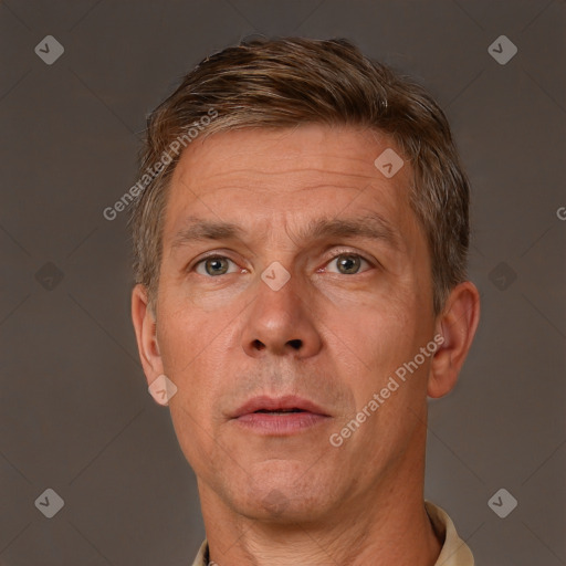 Neutral white adult male with short  brown hair and brown eyes