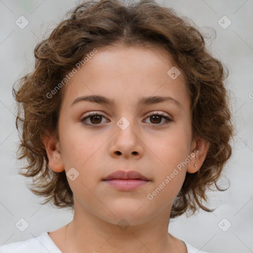 Neutral white child female with medium  brown hair and brown eyes